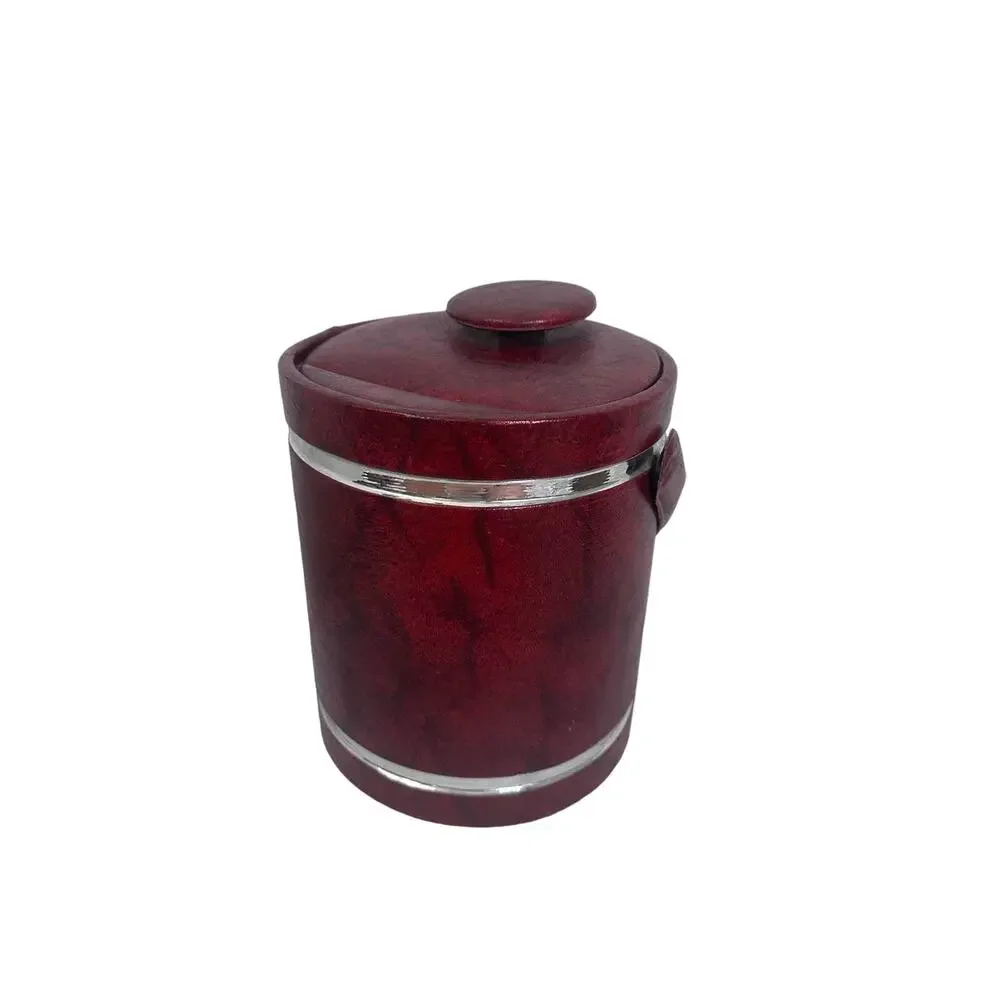 Vintage 70s Burgundy Crimson Vinyl Bar Ice Bucket